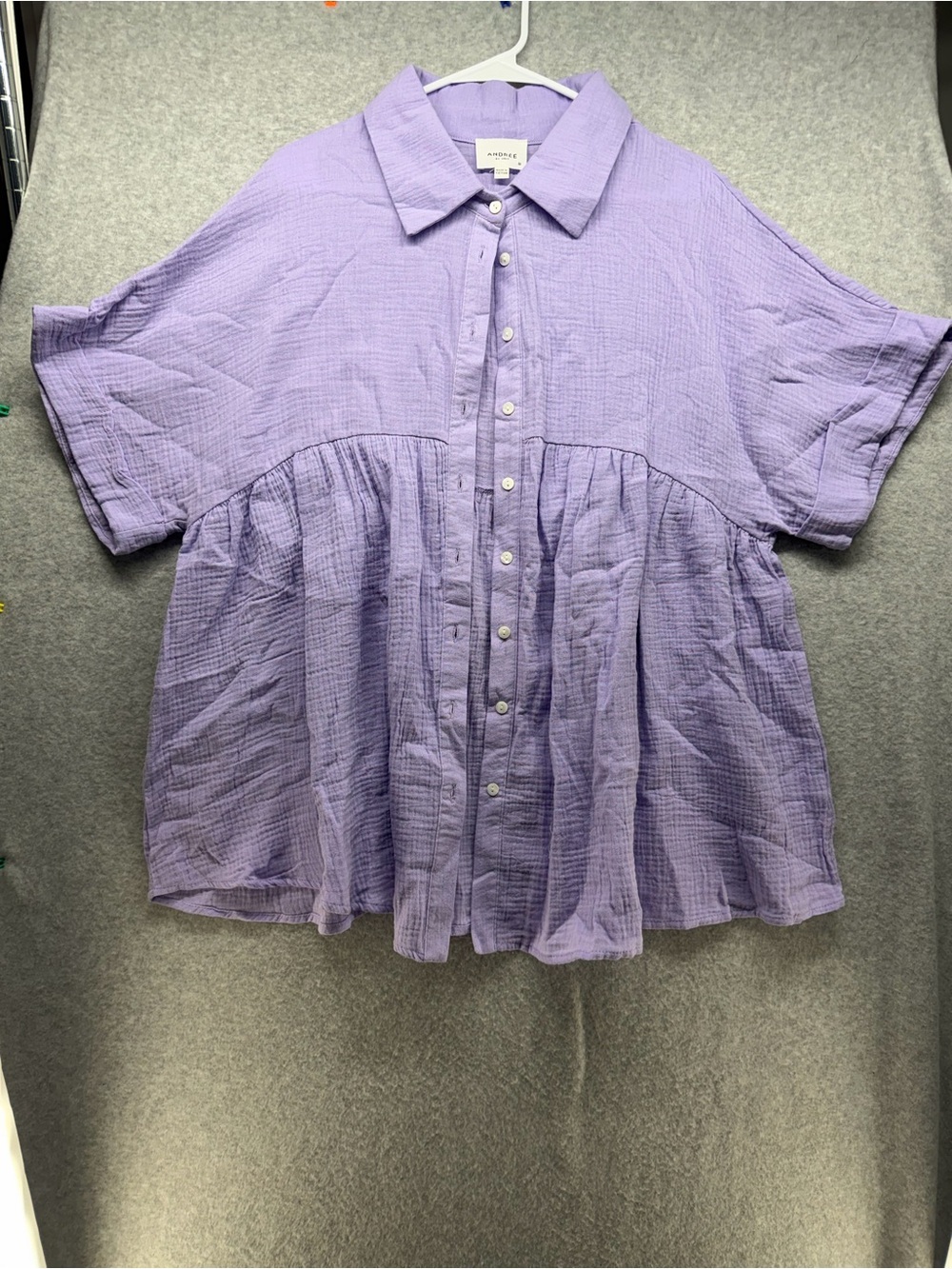 ANDREE BY UNIT Soft Lavender Button-Down Peplum Shirt